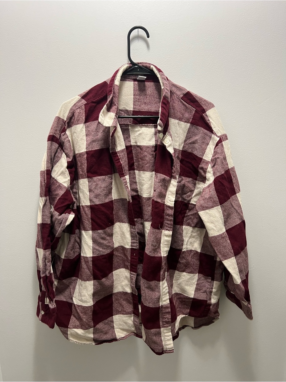 Old Navy Women’s Plaid Button-Up Shirt in Burgundy and Cream